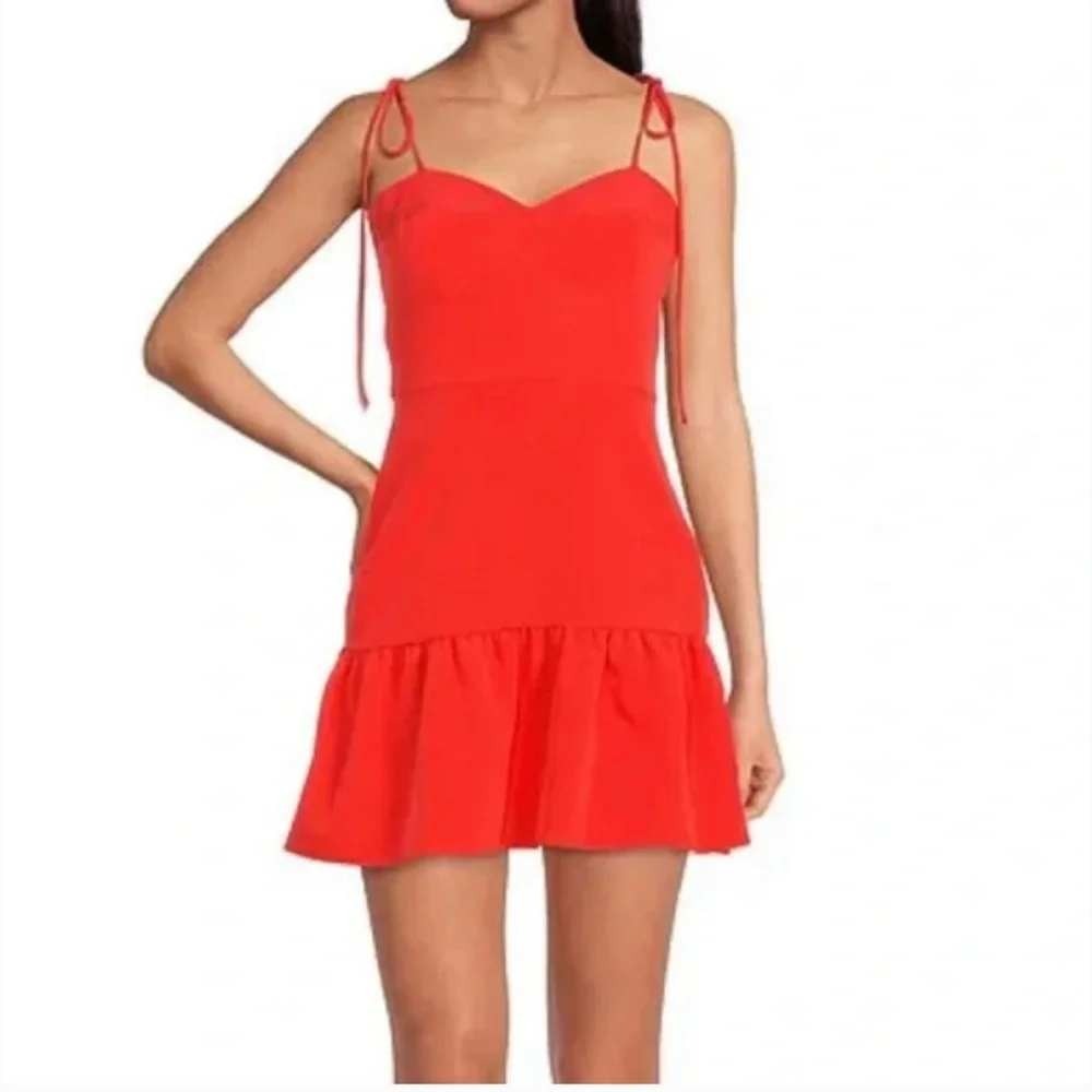 Gianni Bini Orange Tie Strap Ruffle Hem Mini Dress Size 10 Cocktail Party Resort